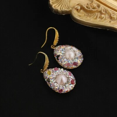 Pendientes de perlas de cristal de agua dulce barroco bohemio colgante borla gota plata 925 Foto 1 de 4