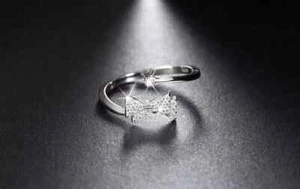 1Ct Round  Lab-Created Diamond Bowknot Open Bypass Ring In 14k White Gold Plated - Picture 1 of 7