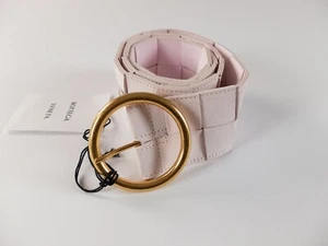 BOTTEGA VENETA Rosa Pálido Tejido Grueso Gamuza Cinturón Talla con Hebilla Redonda Talla 85 - Imagen 1 de 8