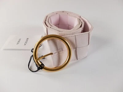 (SEM IMPOSTO ADUANEIRO) BOTTEGA VENETA rosa pálido tecido grosso cinto de camurça tamanho fivela 85 - Imagem 1 de 4