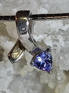 Tanzanite Trillion Solitaire Pendant Necklace Solid Sterling Silver 18" Snake - Picture 1 of 10