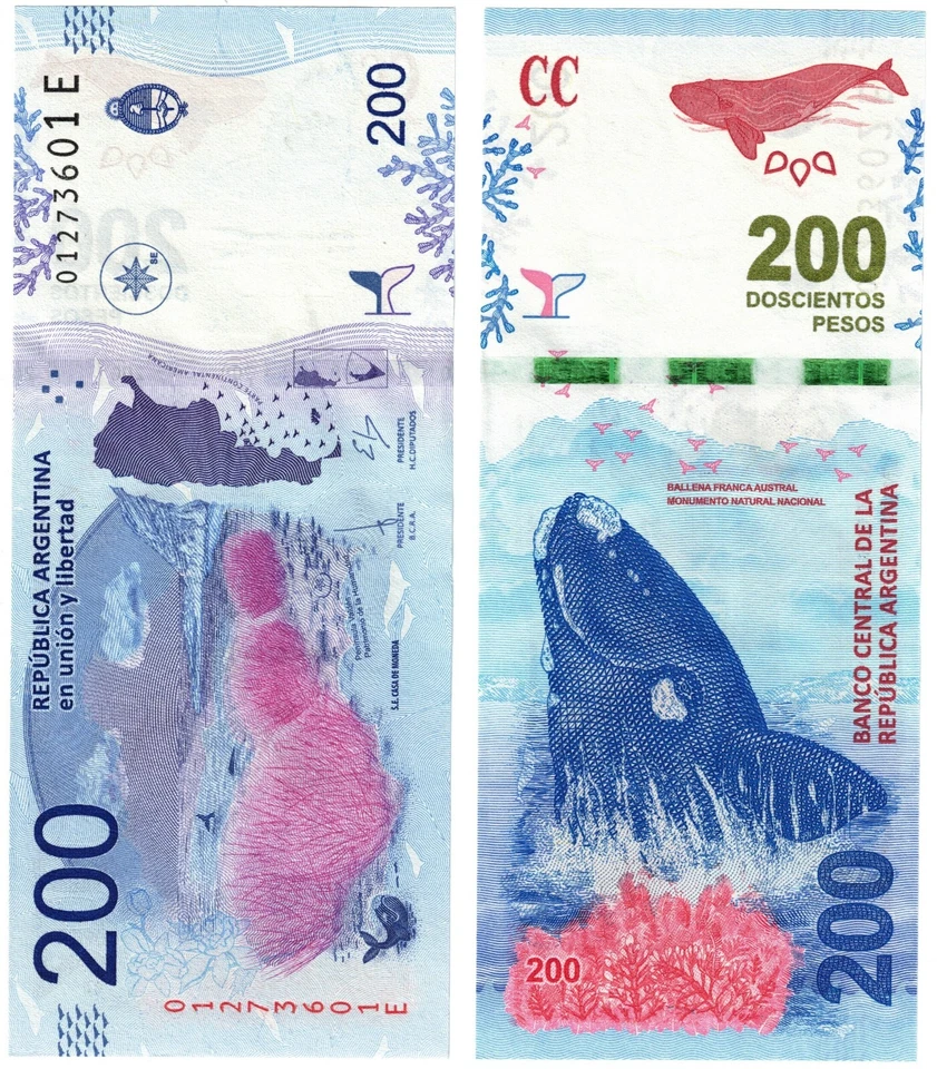 Billete Argentina 200 Pesos P364 a(1) 2016 UNC Ballena Azul Foto 1 de 1
