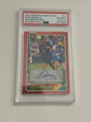 2023 Donruss Women's World Cup Alex Morgan Autographs Red SSP Auto /25 PSA 8 - Image 1 of 2
