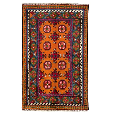 129 x 79cm Vintage Handmade Afghan Carpet Aqcha Traditional Oriental Wool Rug - Image 1 of 4