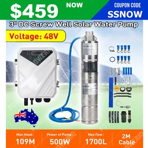 3" DC Screw Solar Bore Pump Submersible Deep Well Hole S/Steel 48V 109m Head AUS - Picture 1 of 16