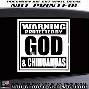 ADVERTENCIA Protegido Dios y Chihuahua Perro Calcomanía de Seguridad Adhesiva Hogar Puerta Ventana - Imagen 1 de 4