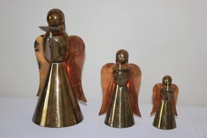 Set of 3 Vintage Brass And Copper Christmas Angel Candle Holders - Picture 1 of 10