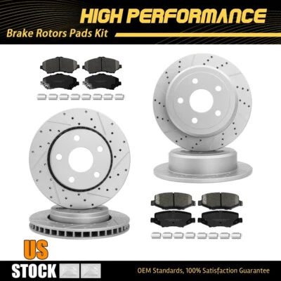 Front Rear Drilled Slotted Rotors Brakes Pads For 2007 - 2017 Jeep Wrangler JK - Image 1 of 4