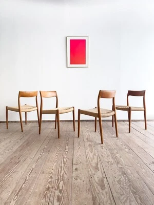 4 Dänische Mid Century Teak Stühle, Danish Design Niels Møller #77, J.L. Mollers - Bild 1 von 4