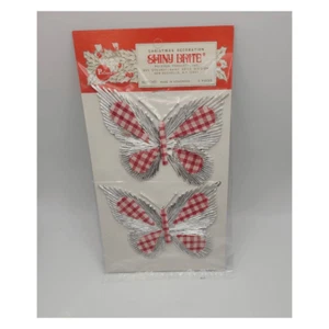 Deadstock 1960er Shiny Brite Schmetterling Weihnachtsdekorationen Zweierpack - Bild 1 von 6