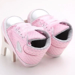 Baby girl Infant Toddler Polka Dot Anti-slip Soft Sole Lace Up Shoe Crib Shoes S - Picture 1 of 6