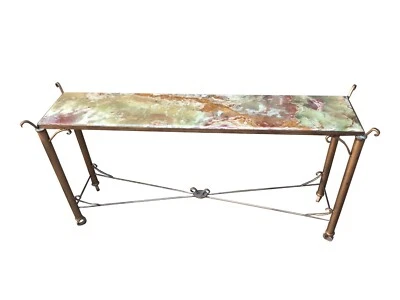 Suporte de mesa vintage francês extra longo verde/multi ônix console superior ferro - Imagem 1 de 4