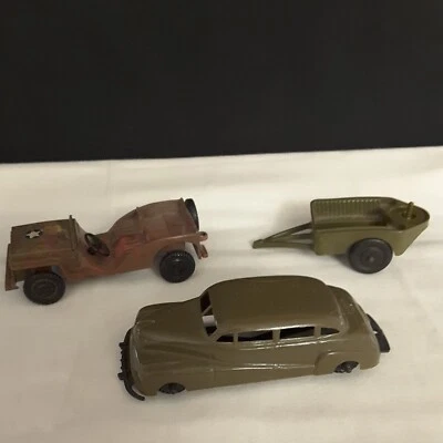 3 Vintage Plastic Military Toy PARTS Vehicles. Officers Car, MP Jeep And MP... - Image 1 of 4