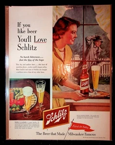 1950er Jahre Schlitz Milwaukee Bier Ehemann Coming Home Kunst Vintage Druck Anzeige - Bild 1 von 1