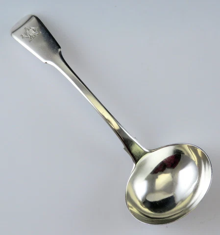Antique 1814 English Georgian Sterling Silver Eley Fearn Fiddle Gravy Ladle Cover