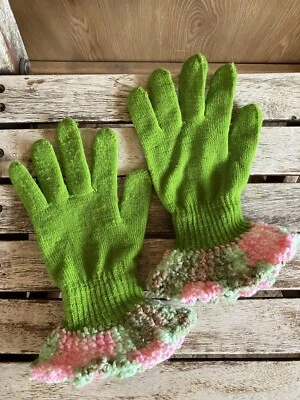 Guantes vintage tejidos a mano verdes para damas/mujeres PEQUEÑOS ~ F30 Foto 1 de 4