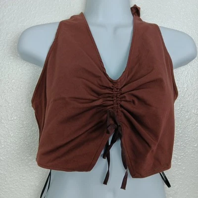 H&M Divided Crop Top Medium Brown Halterneck Tie Neck Top NWT - Image 1 of 4