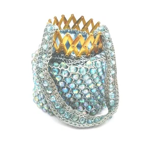 Vintage blaue Bettlertasche Perlen Handgelenktasche Handtasche mit erweiterbarer Akkordeonöffnung  - Bild 1 von 13