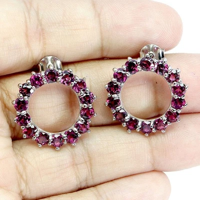 Pendientes de plata de ley 925 redondos rodolita granate 3,5 mm joyas de piedras preciosas Foto 1 de 4