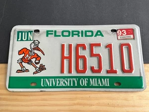 1993 Florida University of Miami License Plate Tag specialty H6510 Ibis Bird - Picture 1 of 1