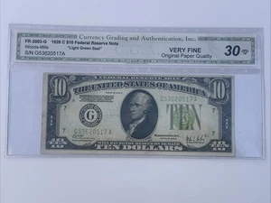 1928 $10 Green Seal Rare Graded 30 Very Fine Redeemable In Gold - Picture 1 of 6