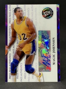 Magic Johnson 2024 Leaf Purple Press Pass Authentics PP-MJ1 - 7/7 Auto bookend - Picture 1 of 4