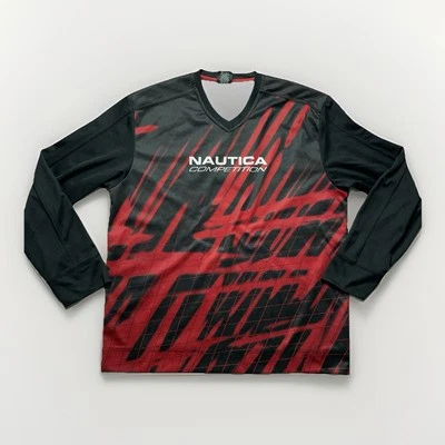 Camiseta deportiva de carreras de competición Nautica vintage XL 90 motocross deletreada roja negra Foto 1 de 4