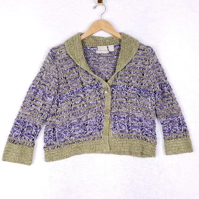 Sigrid Olsen Sport Hand Knitted Silk Blend Cardigan Petite PL Multi Color Knit - Image 1 of 4