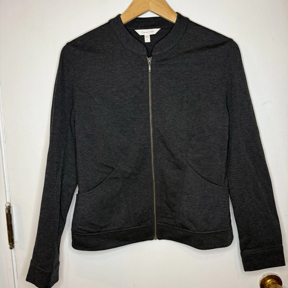 Top ligero Garnet Hill para mujer S gris manga larga mezcla de lana con cremallera Foto 1 de 4