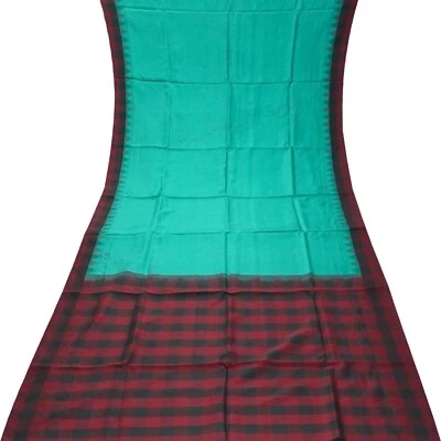 Vintage Sea-Green 100% Pure Silk Woven Sari Remnant 4YD Craft Fabric Silk Scrap - Image 1 of 4