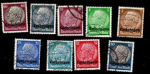 1940 WWII Nazi Germany Occupation of Lorraine 9 Hindenburg Overprinted Stamps - Picture 1 of 1