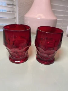 2 Vintage Anchor Hocking Ruby Red Glass Georgian Honeycomb 4”  9oz Tumblers - Picture 1 of 5