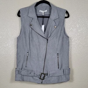 House of Harlow 1960 Weste Damen Gr. L Kunstwildleder grau Stevie Motorrad & Gürtel - Bild 1 von 16