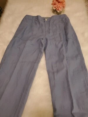 Pantalones Cortos Sigrid Olsen Azul Claro 100% Lino Pierna Ancha Talla Grandes Bolsillos Foto 1 de 4