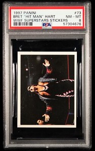 1997 Panini WWF Superstars Stickers Bret "Hit Man" Hart #73 PSA 8 WWE POP 2
