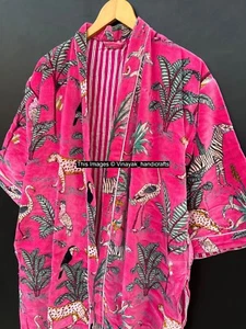 Indian Vintage Luxury Velvet Animal Print Bath Robe Kimono Dressing Gown - Picture 1 of 8