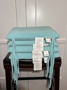 4 Pieces POTTERY BARN Chair Seat Dining Patio Cusion W/ties In Turquoise S/M - Picture 1 of 7