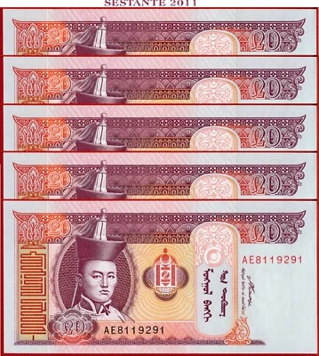 MONGOLIA 20 TOGROG 2007 Lot of 5 notes P 63d UNC free shipping from 100$ - Image 1 of 3