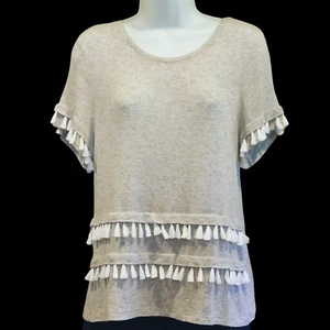 H & M  Grey Tassel T-Shirt  Size Small Top Shirt Pullover Cotton Blend Fringe - Picture 1 of 11