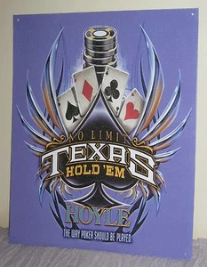 Letrero de metal Hoyle TEXAS HOLD'EM 15""X 12"" cartas fichas de póquer pala #AR03 - Imagen 1 de 1