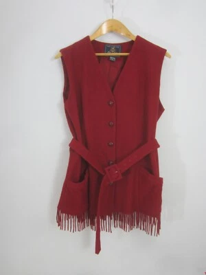 Chaleco The Limited para mujer L rojo lana cachemir con cinturón flecos occidentales bolsillos forrados Foto 1 de 4