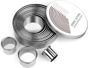 12 Pcs Cookie Biscuit Cutter Set Donut Hole Baking round Ring Molds Cooking Cak - Picture 1 of 2