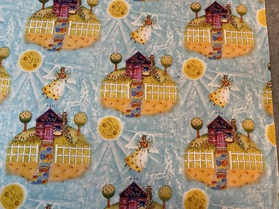 Angel Tidings Rows 2004 Carol Endres cotton fabric Remnant Home Sun - Image 1 of 4