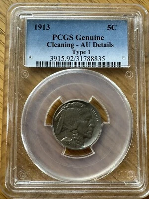 1913 P TYPE 1 BUFFALO NICKEL PCGS GENUINE AU DETAILS / CLEANED - Image 1 of 4