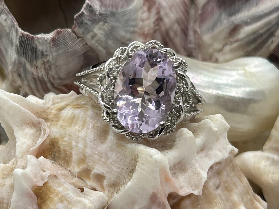 Precioso Anillo Rosa De Francia Amatista y Topacio Blanco Plata de Ley 925 Talla 8 Foto 1 de 4