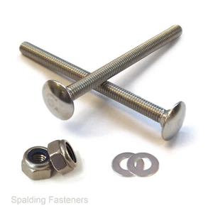 Metric A2 Stainless Steel Coach Bolts DIN603 with Nyloc Nuts & Washers - M8 & 10 - Picture 1 of 1