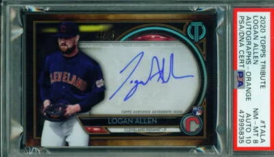 2020 Topps Tribute Autographs Orange LOGAN ALLEN Indians 01/25 PSA 8, PSA/DNA 10 - Image 1 of 2