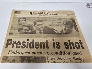 1981 President Reagan Is Shot Newspaper. Chicago Tribune 3/31/1981 - Picture 1 of 5