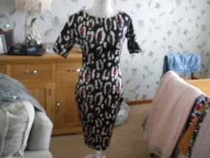 AX PARIS LADIES BEAUTIFUL BLACK MIX SHORT SLEEVED BODYCON DRESS SIZE 10 BNWOT - Picture 1 of 8