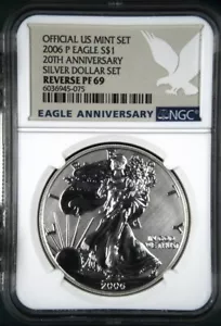 2006-P $1 Silver Eagle Reverse PF-69 NGC 20th Anniversary Label - Picture 1 of 2